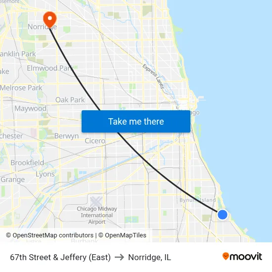 67th Street & Jeffery (East) to Norridge, IL map