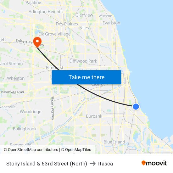 Stony Island & 63rd Street (North) to Itasca map