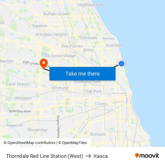 Thorndale Red Line Station (West) to Itasca map