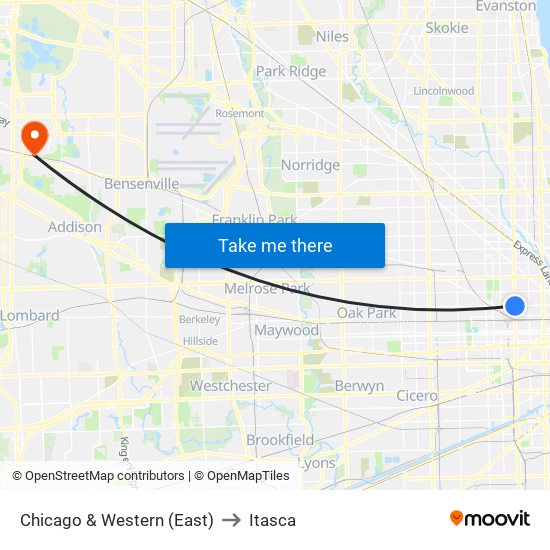 Chicago & Western (East) to Itasca map