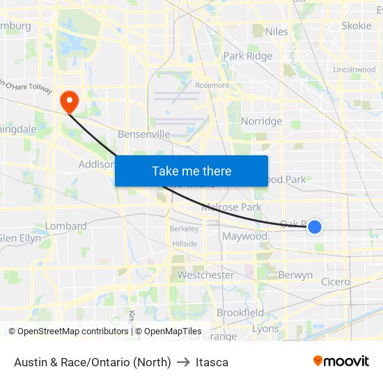 Austin & Race/Ontario (North) to Itasca map
