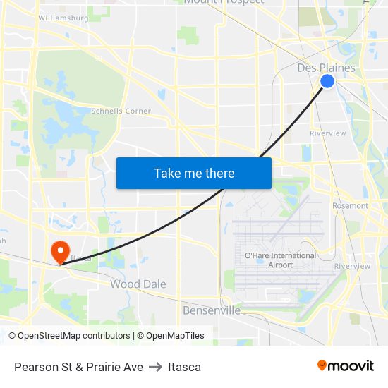 Pearson St & Prairie Ave to Itasca map