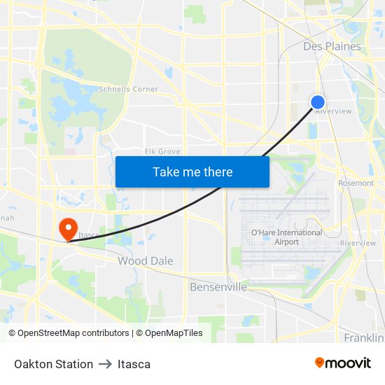 Oakton Station to Itasca map