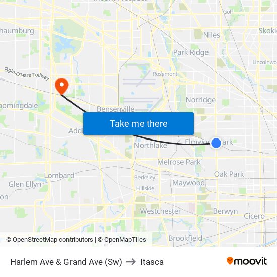 Harlem Ave & Grand Ave (Sw) to Itasca map