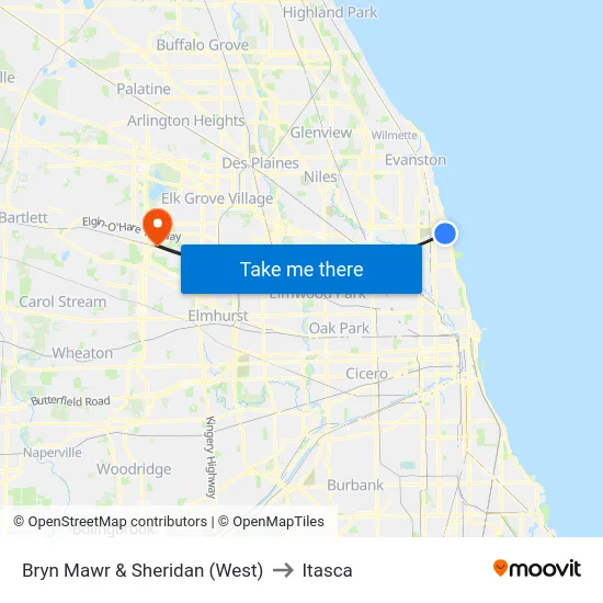 Bryn Mawr & Sheridan (West) to Itasca map