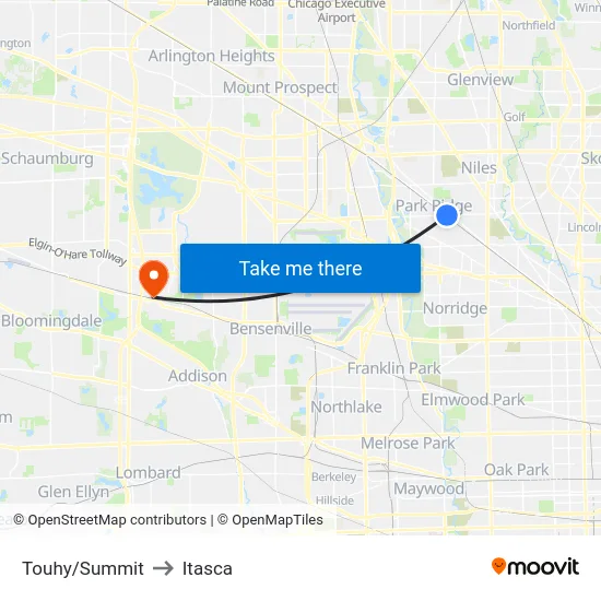 Touhy/Summit to Itasca map