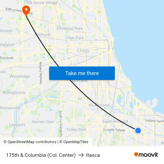 175th & Columbia (Col. Center) to Itasca map