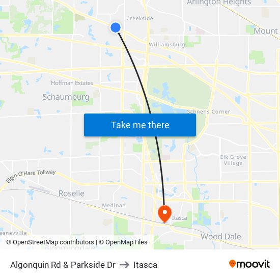 Algonquin Rd & Parkside Dr to Itasca map