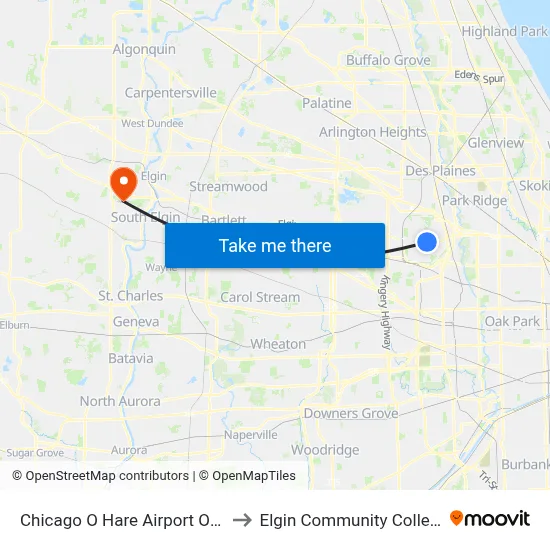 Chicago O Hare Airport ORD to Elgin Community College map