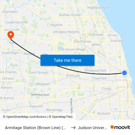Armitage Station (Brown Line) (West) to Judson University map