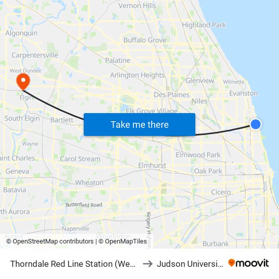 Thorndale Red Line Station (West) to Judson University map
