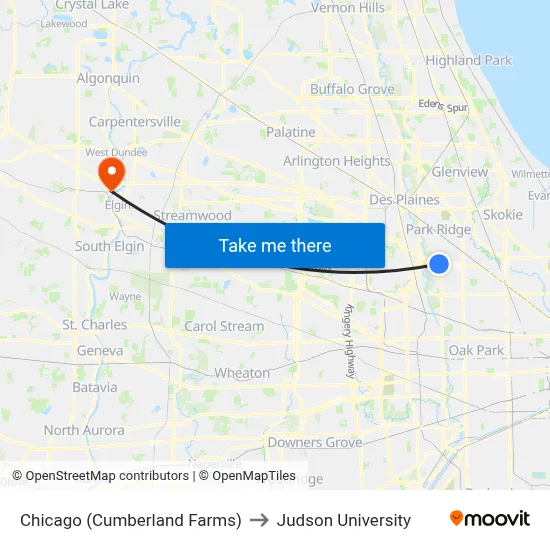 Chicago (Cumberland Farms) to Judson University map
