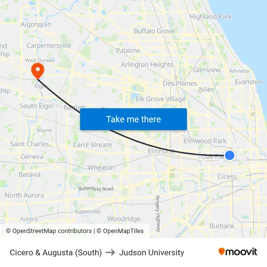 Cicero & Augusta (South) to Judson University map
