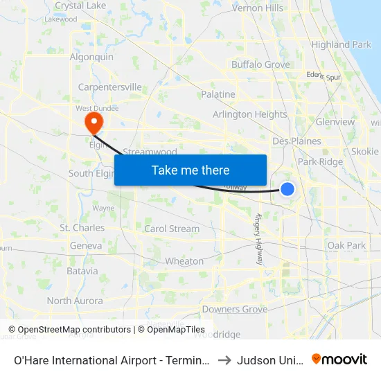 O'Hare International Airport - Terminal 1 Departures to Judson University map