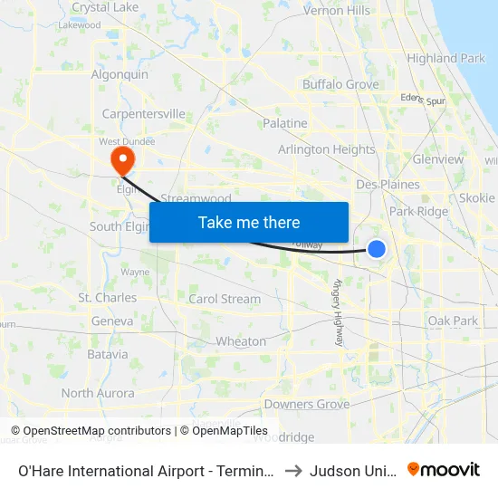 O'Hare International Airport - Terminal 2 Departures to Judson University map