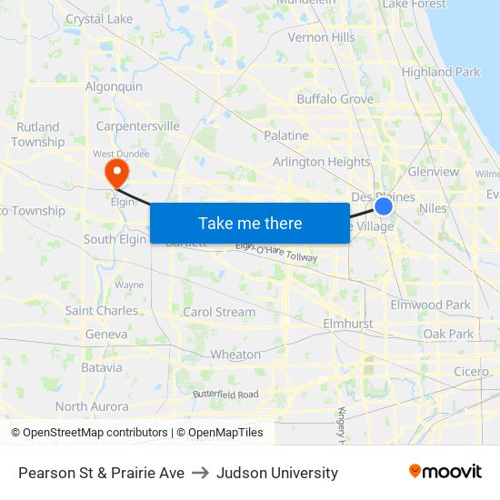 Pearson St & Prairie Ave to Judson University map