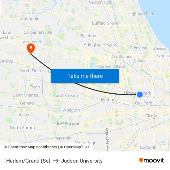 Harlem/Grand (Se) to Judson University map