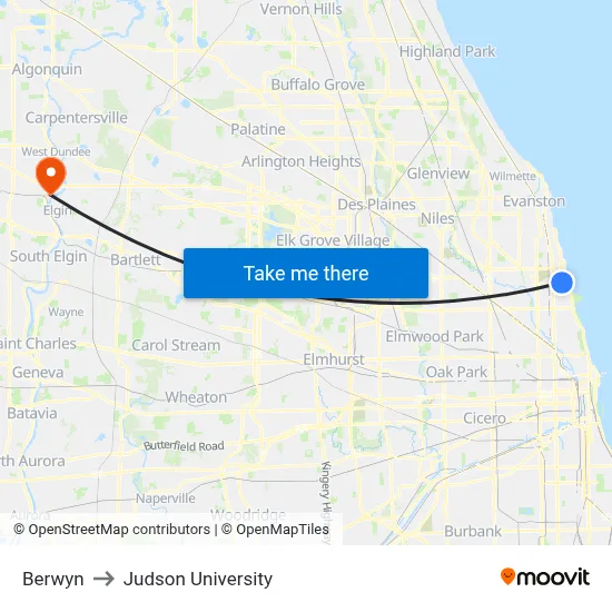 Berwyn to Judson University map