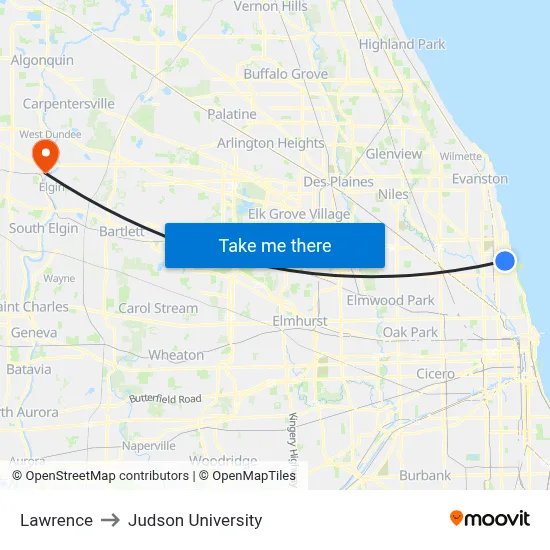 Lawrence to Judson University map