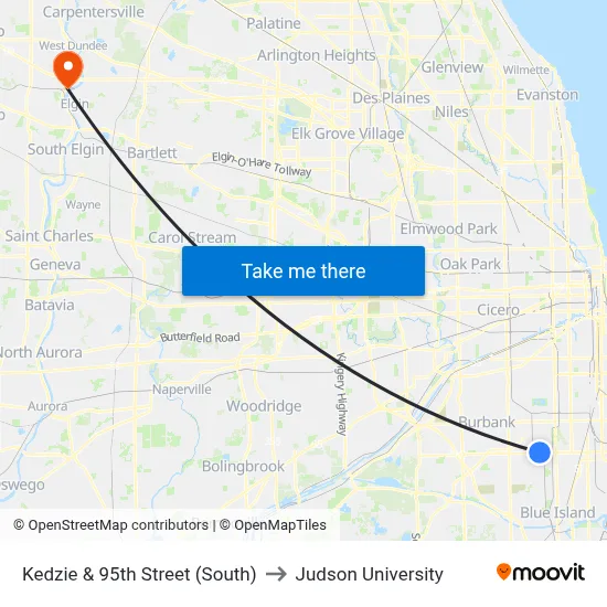 Kedzie & 95th Street (South) to Judson University map