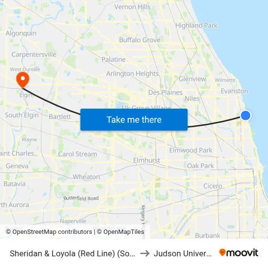 Sheridan & Loyola (Red Line) (South) to Judson University map