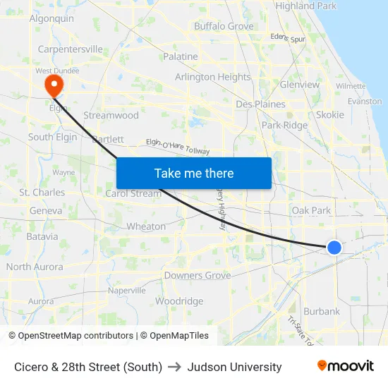 Cicero & 28th Street (South) to Judson University map