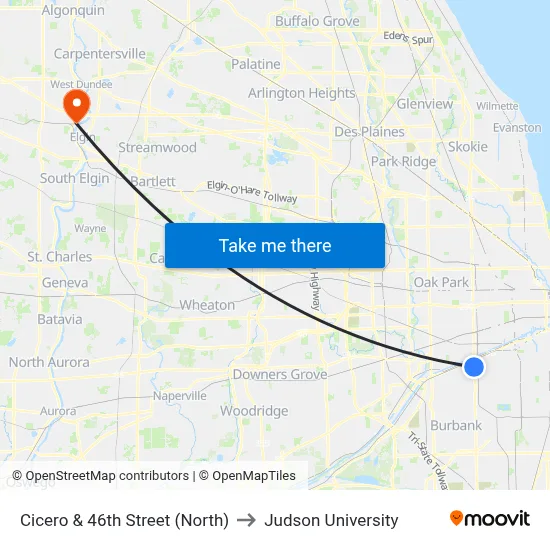 Cicero & 46th Street (North) to Judson University map