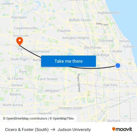 Cicero & Foster (South) to Judson University map