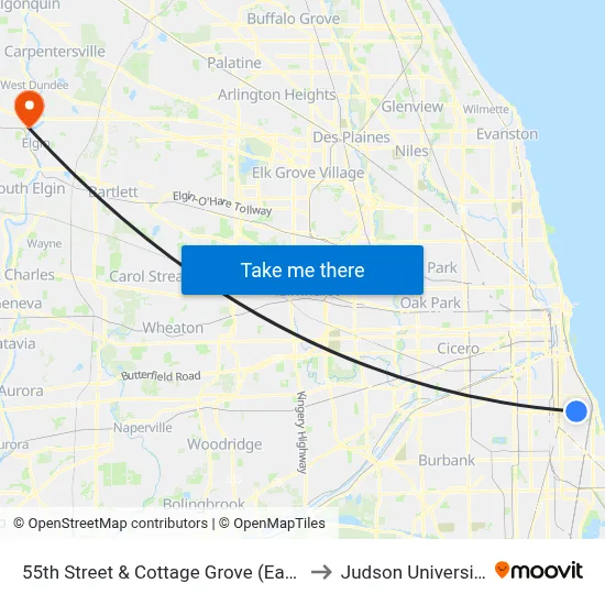 55th Street & Cottage Grove (East) to Judson University map
