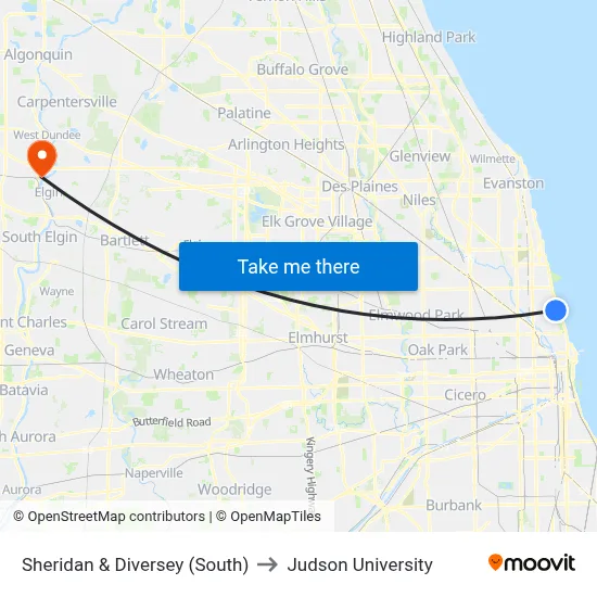 Sheridan & Diversey (South) to Judson University map