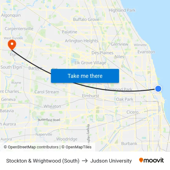 Stockton & Wrightwood (South) to Judson University map