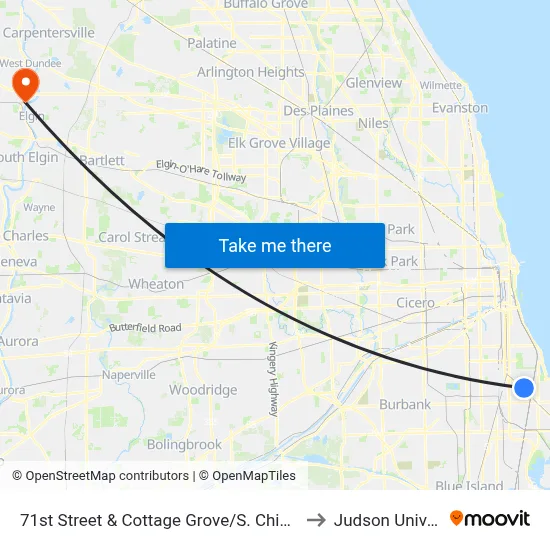 71st Street & Cottage Grove/S. Chicago (East) to Judson University map