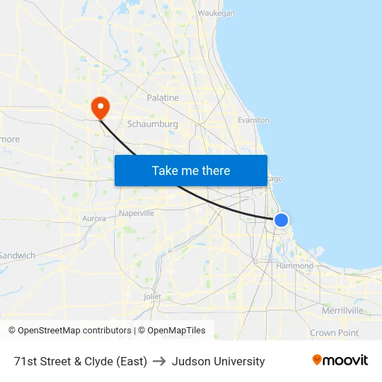 71st Street & Clyde (East) to Judson University map
