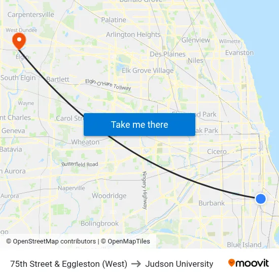 75th Street & Eggleston (West) to Judson University map