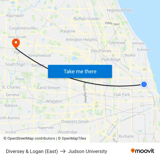 Diversey & Logan (East) to Judson University map