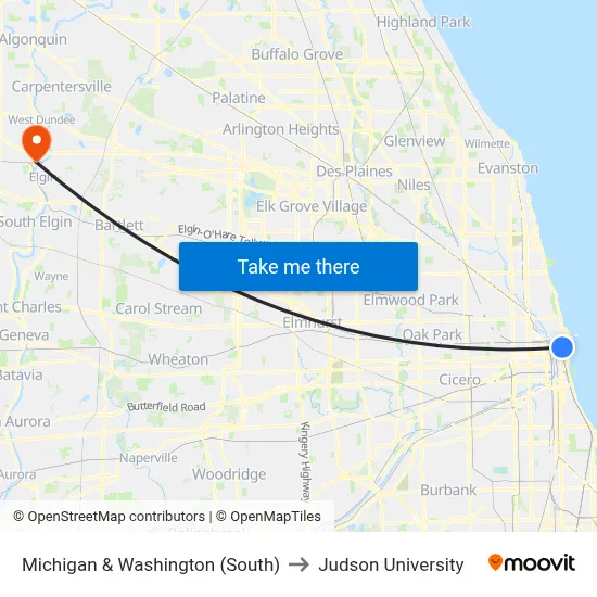 Michigan & Washington (South) to Judson University map