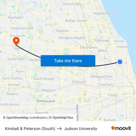 Kimball & Peterson (South) to Judson University map