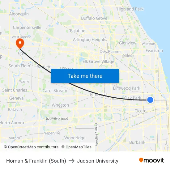 Homan & Franklin (South) to Judson University map