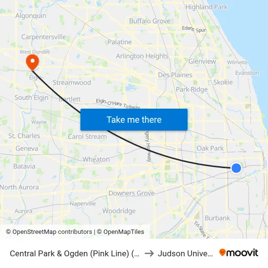 Central Park & Ogden (Pink Line) (South) to Judson University map