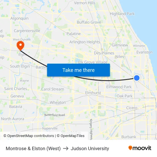 Montrose & Elston (West) to Judson University map