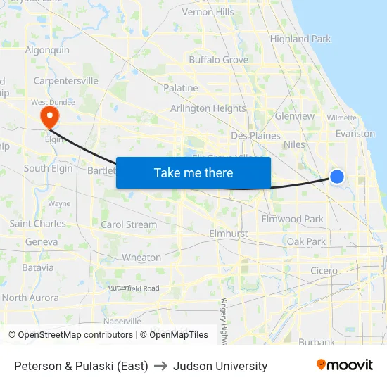 Peterson & Pulaski (East) to Judson University map