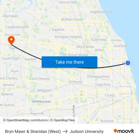 Bryn Mawr & Sheridan (West) to Judson University map