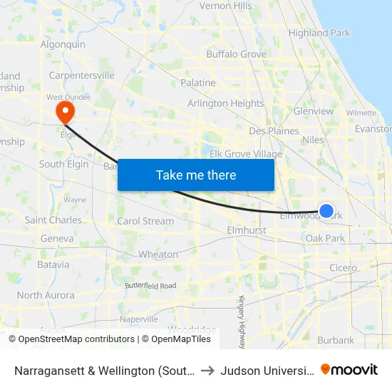 Narragansett & Wellington (South) to Judson University map
