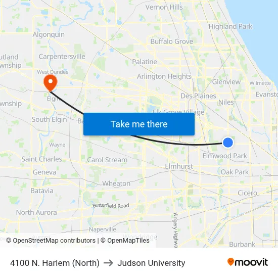4100 N. Harlem (North) to Judson University map