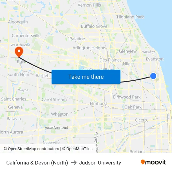 California & Devon (North) to Judson University map
