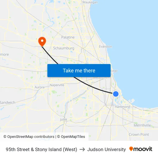 95th Street & Stony Island (West) to Judson University map