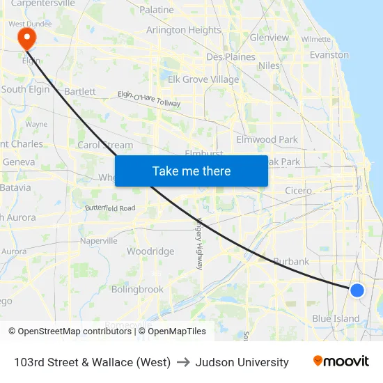 103rd Street & Wallace (West) to Judson University map