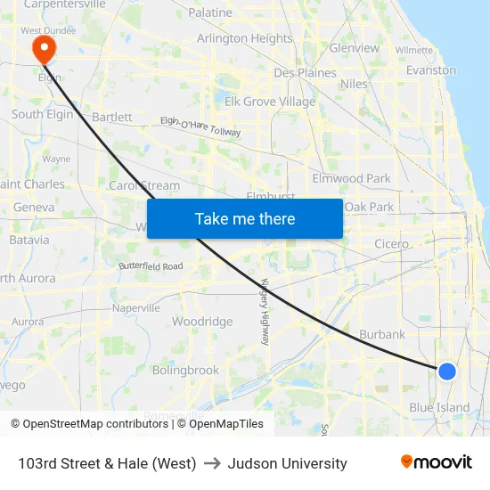 103rd Street & Hale (West) to Judson University map