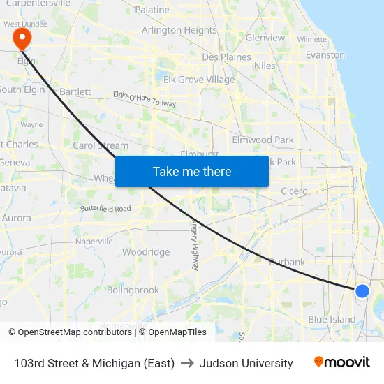 103rd Street & Michigan (East) to Judson University map