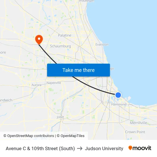 Avenue C & 109th Street (South) to Judson University map